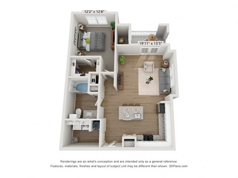 Floor plan for 1 bed, 1 bath, 795 sqft